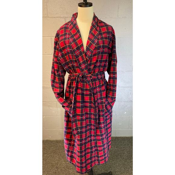 Vintage 1960s Plaid Cotton Flannel Robe XL Red Blue - Picture 2 of 11